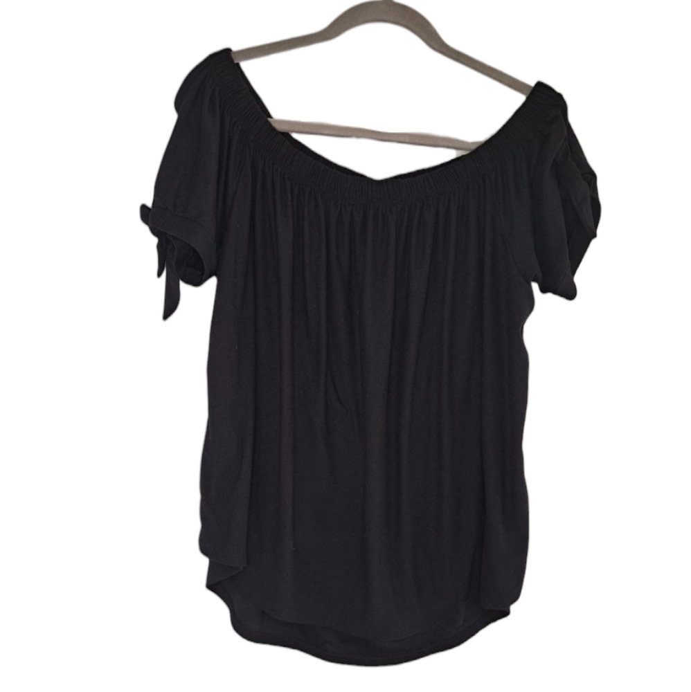 Harlow & Rose Black Off the Shoulder Top with Tie Sleeves Size 1X